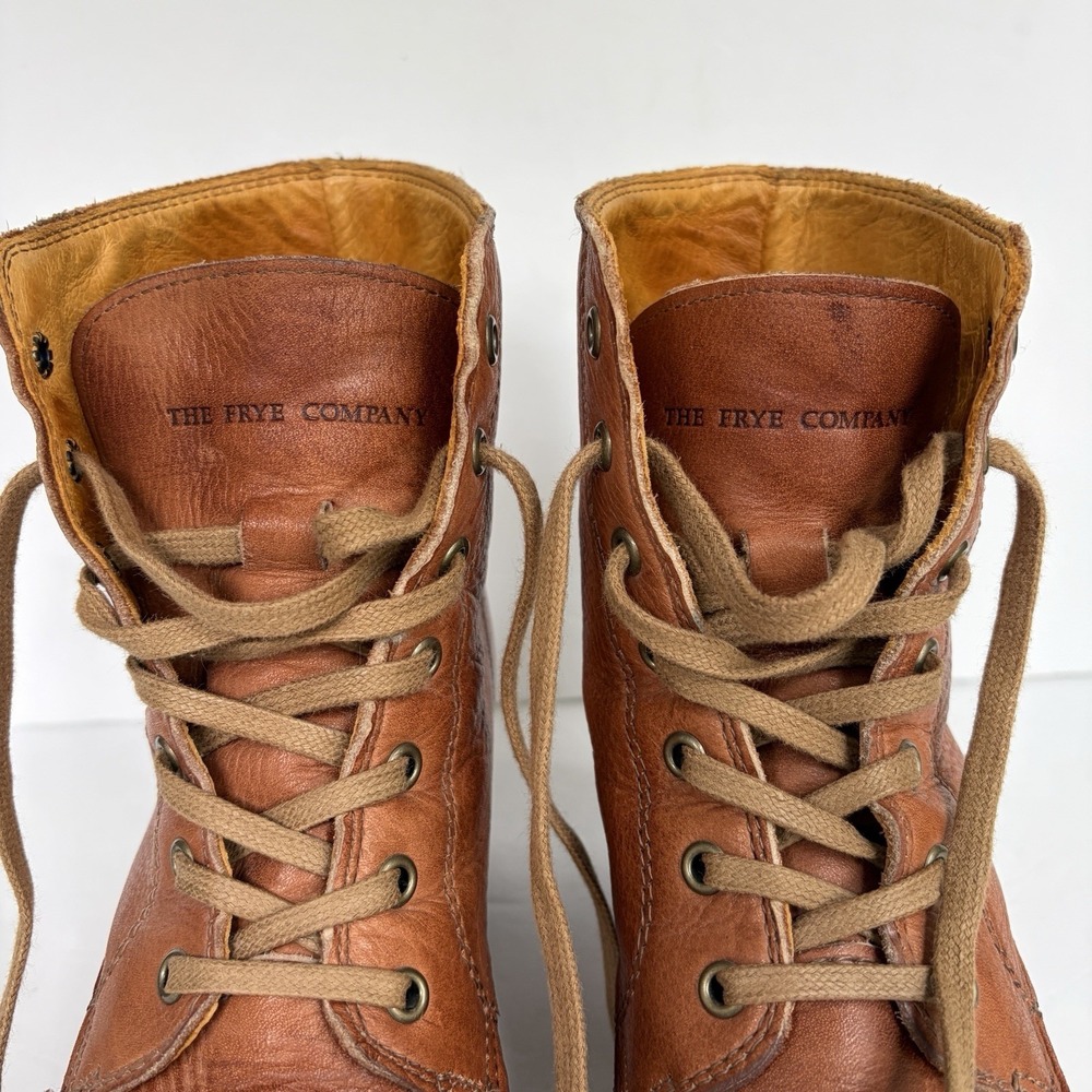 Vintage Frye Sabrina 6G Lace Up Boot 7.5 Saddle Leather Made USA Vibram Lug Heel - Picture 6 of 16